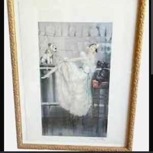 Vintage Louis IcartNice beautiful lady lounging with her 2 dog companions